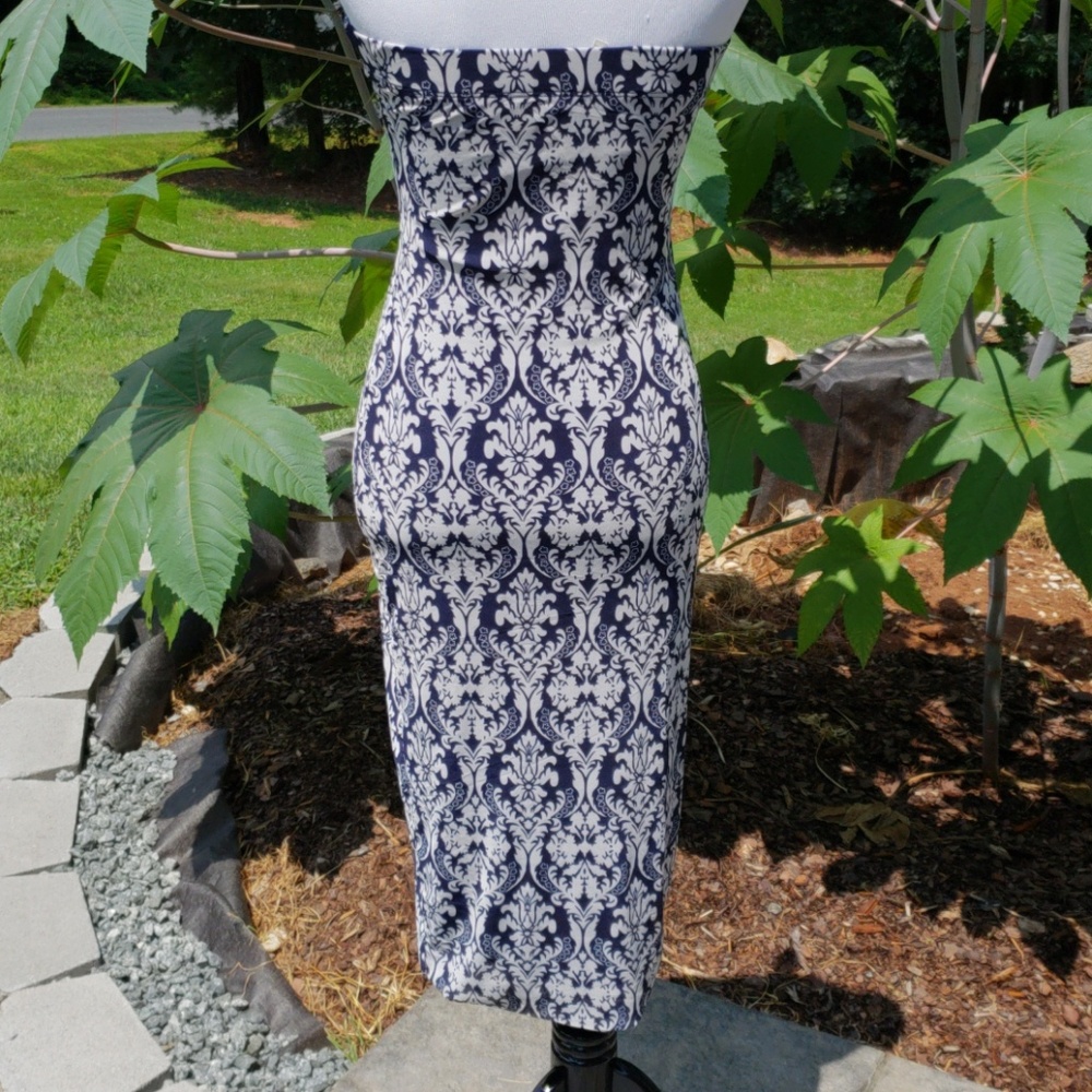 DNA couture Navy and White Strapless Midi Dress - Picture 5 of 5